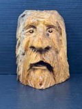 Carved Wooden Face, Marked 