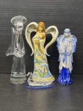 3 Angel Figures- Lead Crystal, Ceramic and Signed Eldreth Pottery