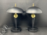Pair of Black Metal Table Lamps with Arched Shades