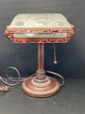 Metal Banker's Style Lamp with Frosted Glass Shade