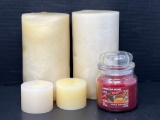 4 Pillar Candles- 2 Large & 2 Small and American Home Jar Candle 