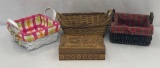3 Double Handled Baskets and Inlaid Wooden Box