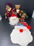 Plush Bear Couple, Santa Figure, Santa Head and Quilted Santa Face Wallhanging