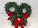 3 Artificial Pine Wreaths with Red Bows and Lights