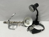 Standing Magnifying Glass, 2 Electric Lights and Battery Powered Head Magnifying Lamp