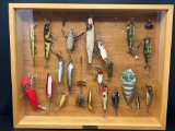 Cased Vintage Fishing Lure Collection with Brass Tag 