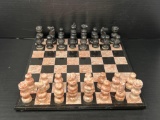 Marble Type Mexican Onyx Chessboard and Game Pieces