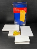 Index Cards- Large and 3 x 5, Storage Envelopes, Writing Pad