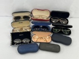 Reading Glasses and Sunglasses in Cases and Some Empty Cases