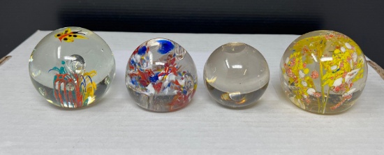 4 Art Glass Paperweights- Various Designs