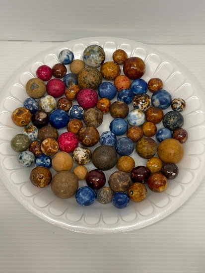 65+ Antique/Vintage Marbles: Clays, Benningtons, Stone