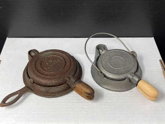 2 Miniature Cast Iron Waffle Irons