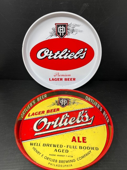 2 Ortlieb's Beer Trays- Red & White, Red & Yellow
