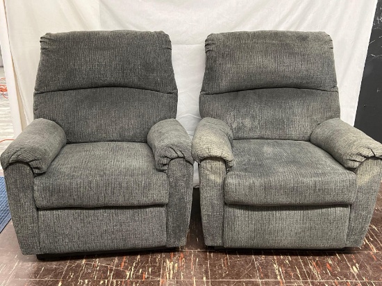 Pair of Gray Rocker Recliners, electric control plug in.