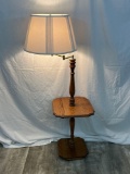 Oak side table with lamp and shade