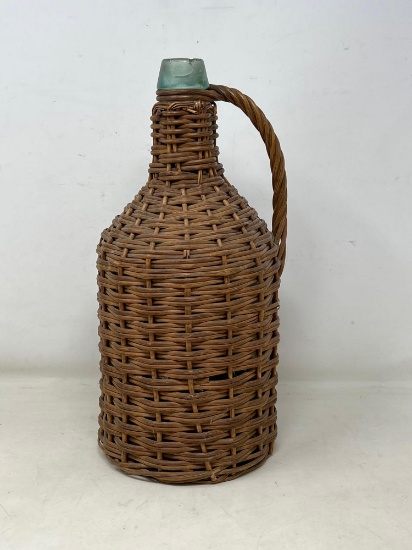 Wicker Wrapped Demijohn Vintage Antique Bottle