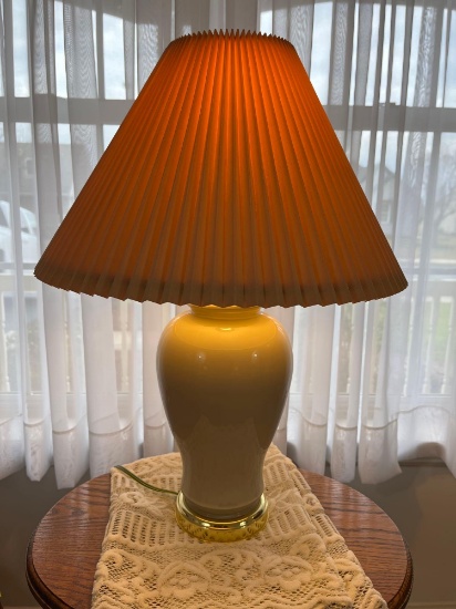 Cream Ceramic Lamp with Pleated Shade