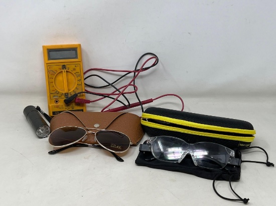 Voltage Meter, Flashlight, 2 Pairs of Glasses with Cases