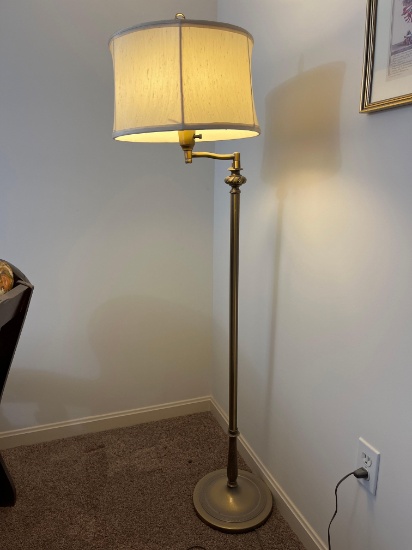 Swing Arm Floor Lamp with Glass Shade and Drum Shade
