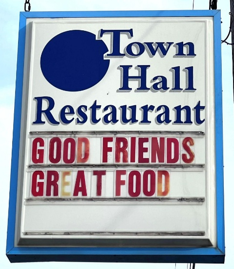 Town Hall Restaurant Double Sided Lighted Marquee Sign with Red Letters