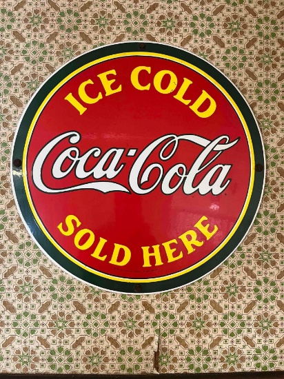 Round Metal Sign "Ice Cold Coca-Cola Sold Here"
