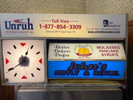 1960's Style Lighted Clock with Rotating Advertisements