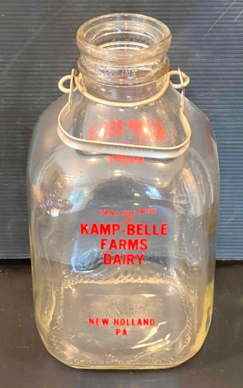 Antique New Holland Collectible Kamp-Belle Dairy Farms Milk Bottle with Wire Handle