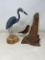 2 Bird Carvings- Blue Shore Bird and Robin on Driftwood Piece