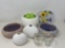 Pottery Bowl Candle Holders, 2 White Vases, Golf Ball Type Planter, Clear Glasses & Stepping Stone