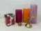 4 Pillar Type Candles- One Decorated and Brass Wall Sconce
