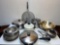 Cookware Lot- Pots and Pans, Stainless Mixing Bowl, Wire Strainer, Cake Pans