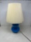 Blue Glass Table Lamp with White Pleated Shade