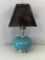 Blue Glass Table Lamp with Black Shade
