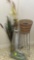 Wire Plant Stand with Basket, Dried Grasses in Tall Vase and Cattails