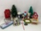 2 Artificial Mini Trees, Gift Bags, Tin, Santa Pick, Reindeer, Lidded Jar, Snowman, Pitcher