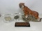 Ceramic Tiger Figure, Abacus, Lucite Weather Station with Thermometer & Hygrometer