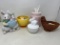 Double Bunny Figure, Rabbit Lidded Box, Woven Hen, Bunny Ear Canister and Chick Bowl with Eggs