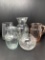 Pink Glass Pitcher, 4 Clear Glass Vases