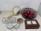 2 Chrome Baskets, Wire Basket with Artificial Apples, Music Box, Hand Mirror, 2 Coasters