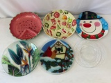 6 Plates- Watermelon, Christmas Ornaments, Snowman, Leaves, Cardinal Pair and Clear Glass