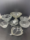 Clear Glass Grouping- Pedestal Bowl, Footed Bowl, Other Bowls, Floral Dish