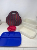 Divided Tray & Dish, Tupperware Containers (No Lids) and Handled Bag