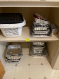 Contents of Closet Shelf & Floor- Aluminum Baking Pans, Plastic Baskets. Broiler Pan