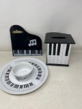 Piano Related Lot- Chip & Dip Plates, Tissue Box and Piano Clipboard