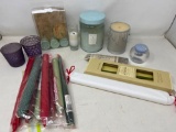 Candles Lot- Jar Candles, Taper Candles, Candle Holders