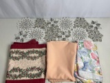 Table Runners- Garland and Beaded and 2 Table Cloths- Peach and Floral