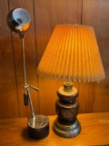 Metal Adjustable Lamp and Wood Base Table Lamp with Pleated Shade