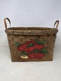 Woven Double Handled Basket with Painted Apple Motif