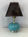 Blue Glass Table Lamp with Black Shade