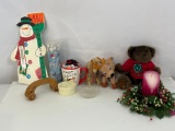 Christmas Decorations- Snowman Thermometer, Stuffed Bear & Deer, Mug, Candle/Ring, Massager , More